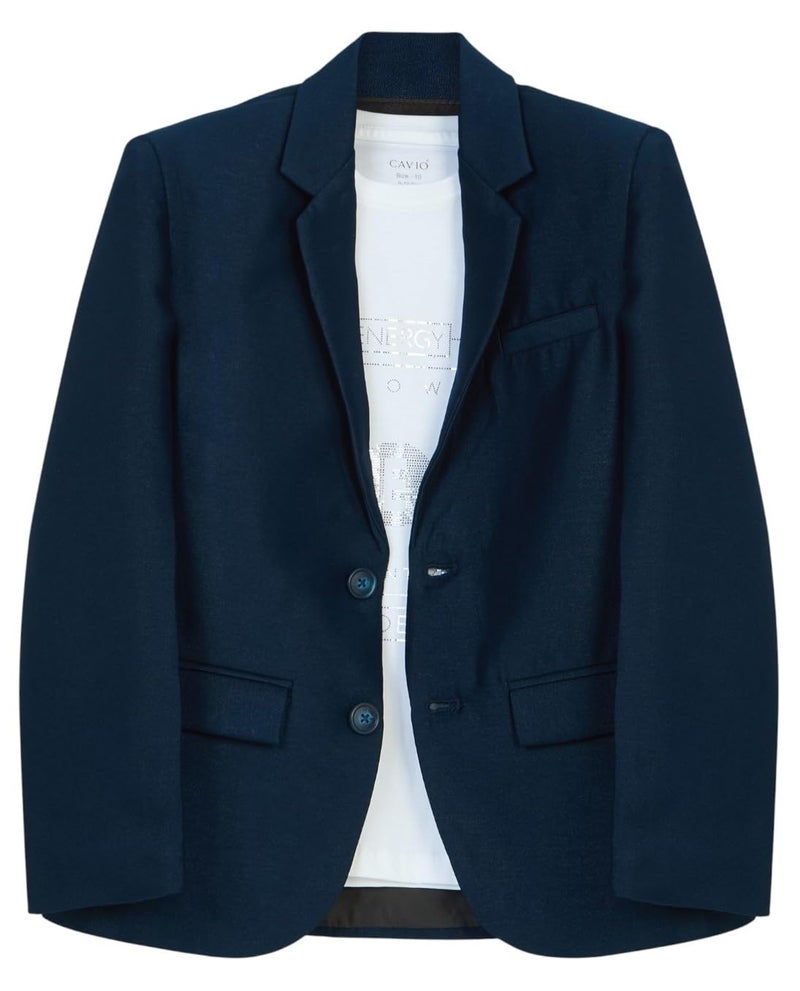 CAVIO Boys Regular Fit Solid Cotton Single Breasted Blazer and T-Shirt - Image 1